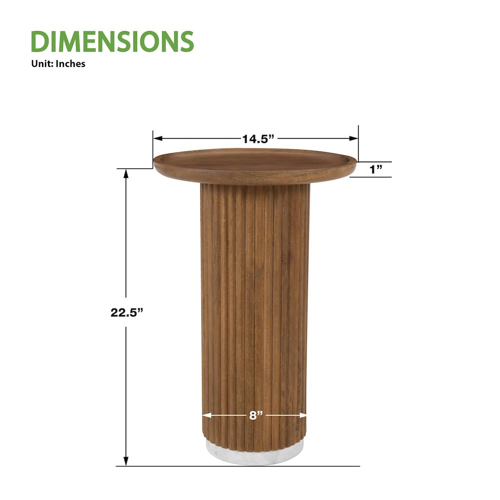 Round Solid Wood Pedestal Fluted Accent Table in Golden Honey Finish. Picture 7