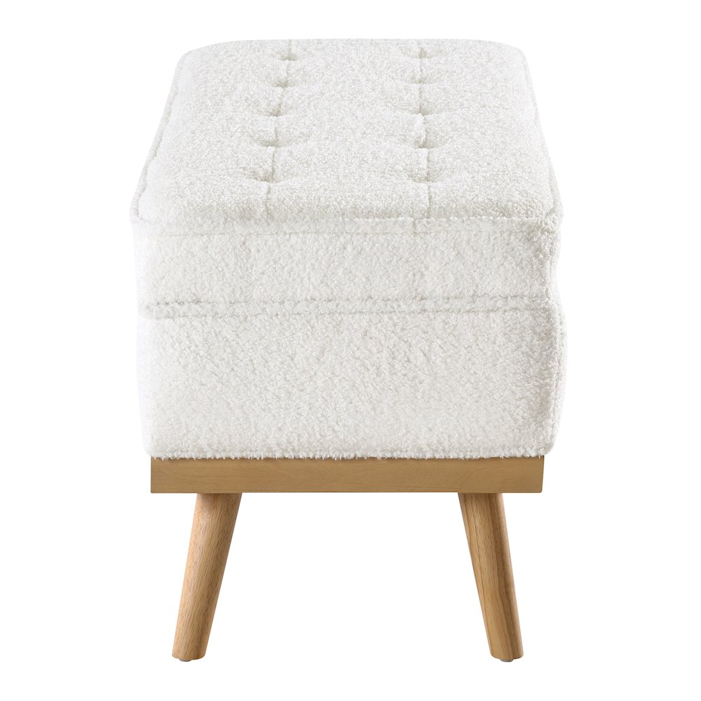 Katheryn Storage Bench in Ivory Sherpa Fabric with National Wood Legs. Picture 4
