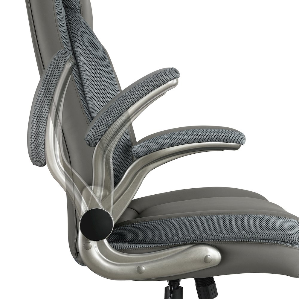 Grey Leather Big & Tall Chair with Padded Flip Arms and Titanium Base. Picture 10