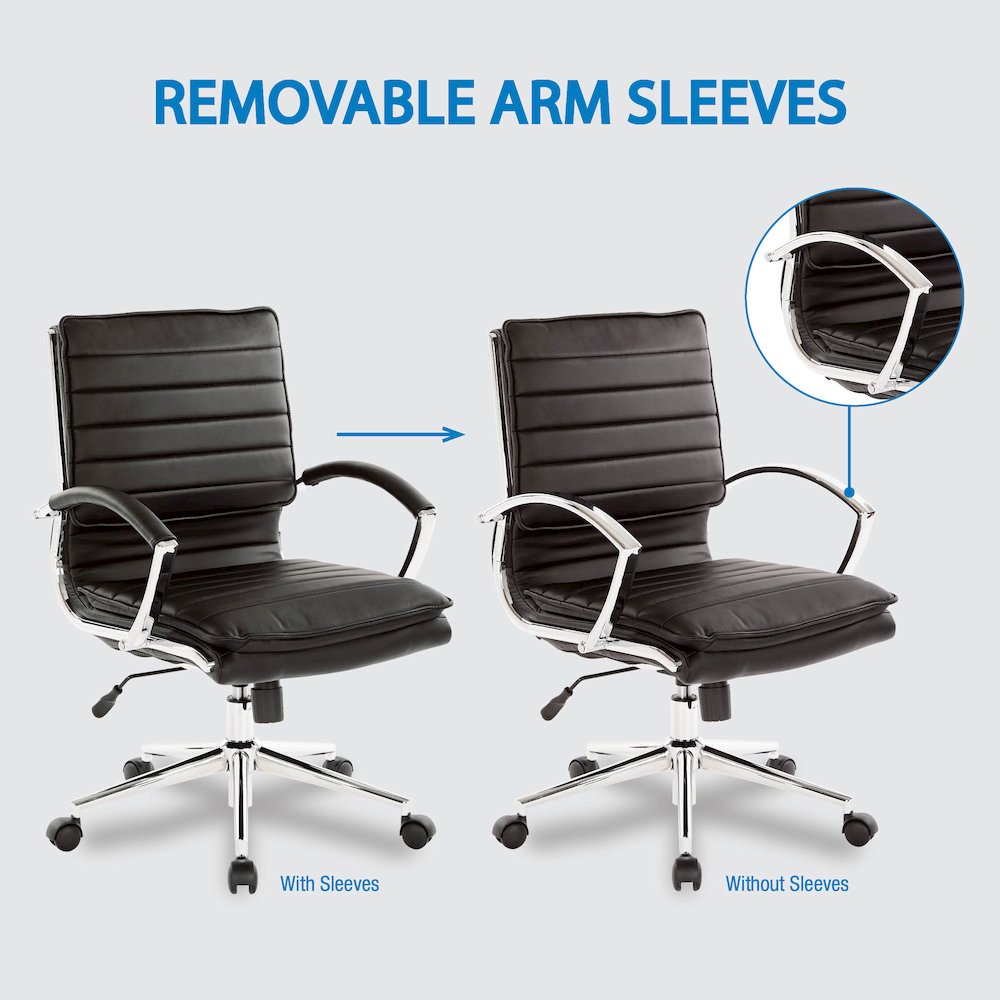 Mid-Back Manager’s Faux Leather Chair with Chrome Base, Removable Arm Sleeves.. Picture 13