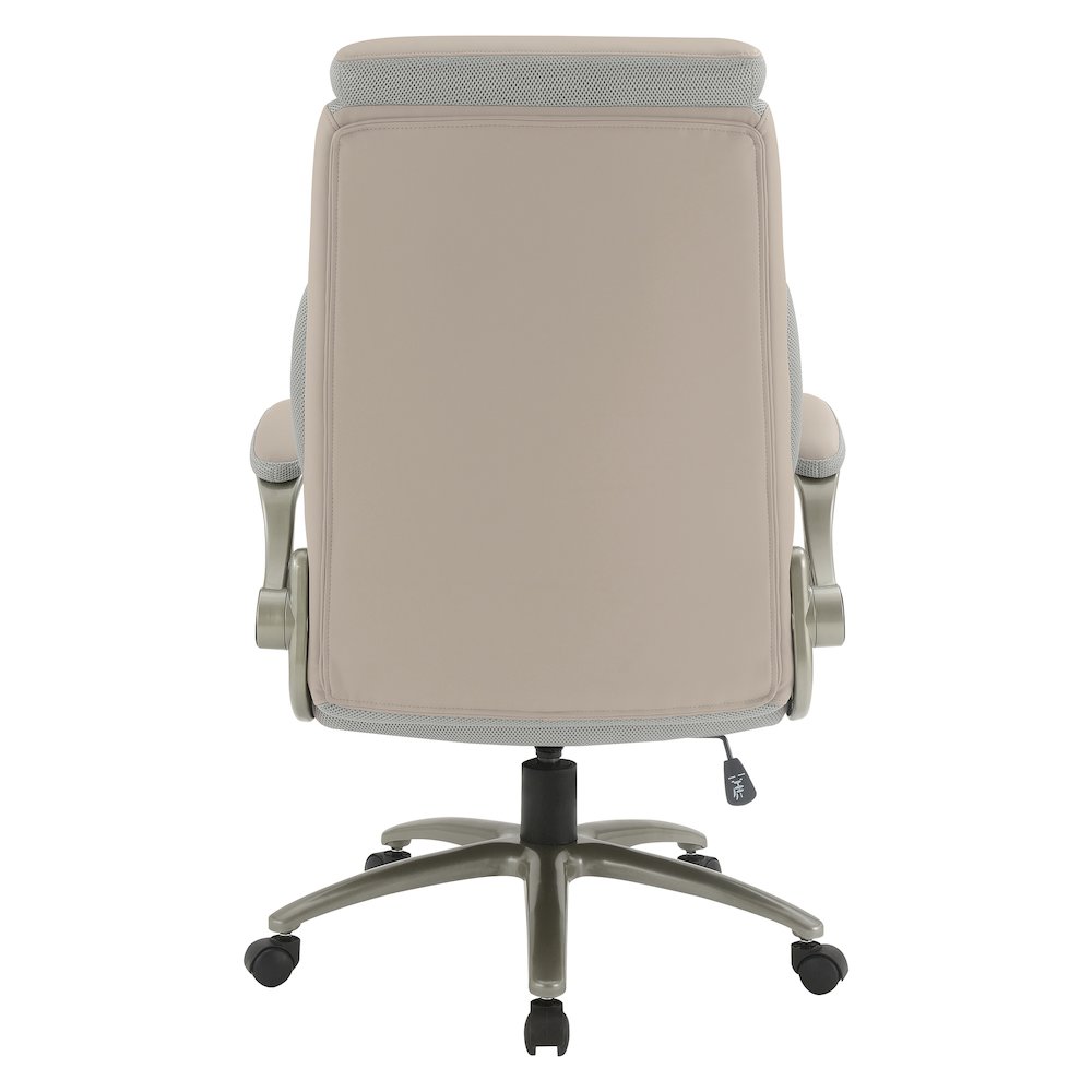 Taupe Leather Big & Tall Chair with Padded Flip Arms and Titanium Base. Picture 6