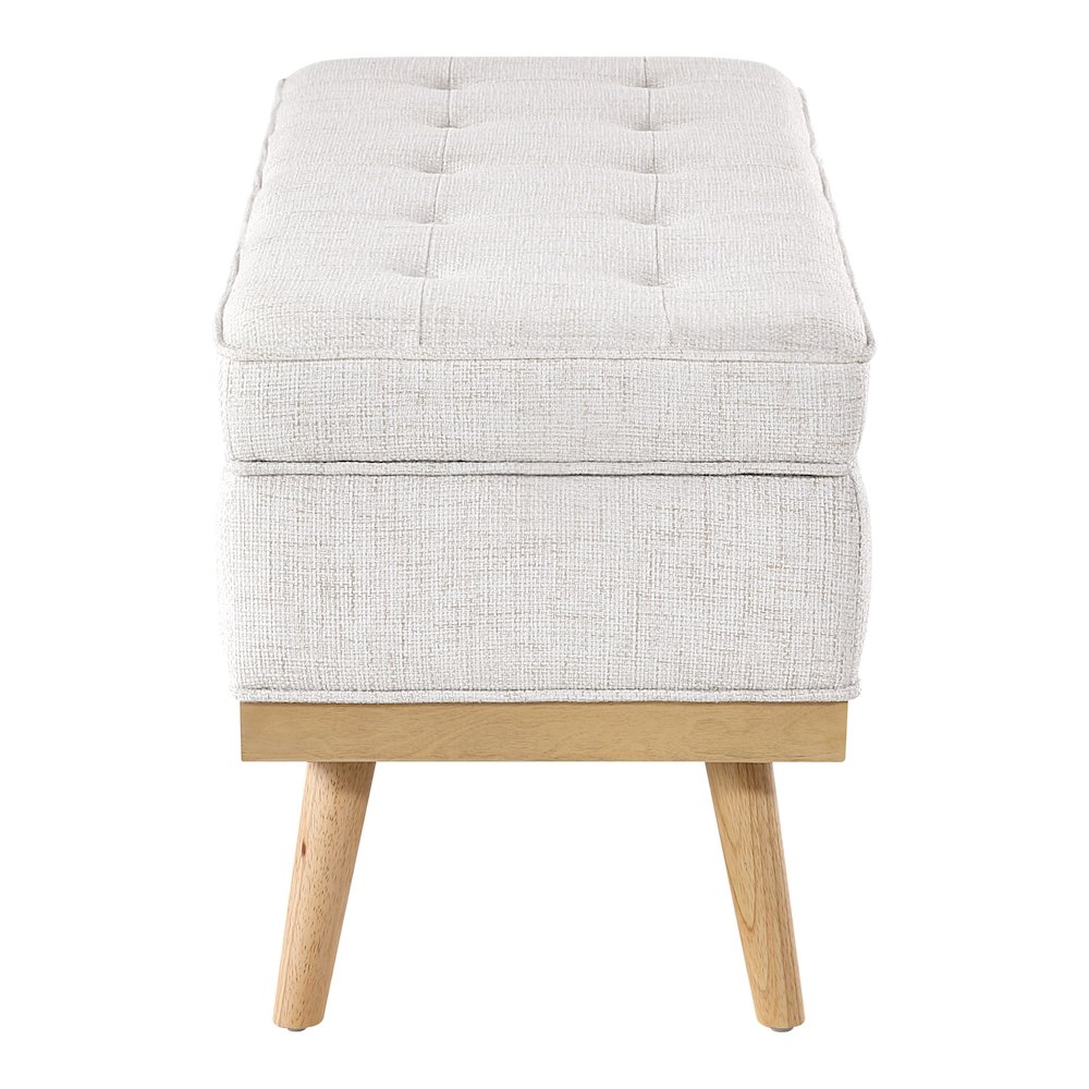 Katheryn Storage Bench in Linen Fabric with National Wood Legs. Picture 4