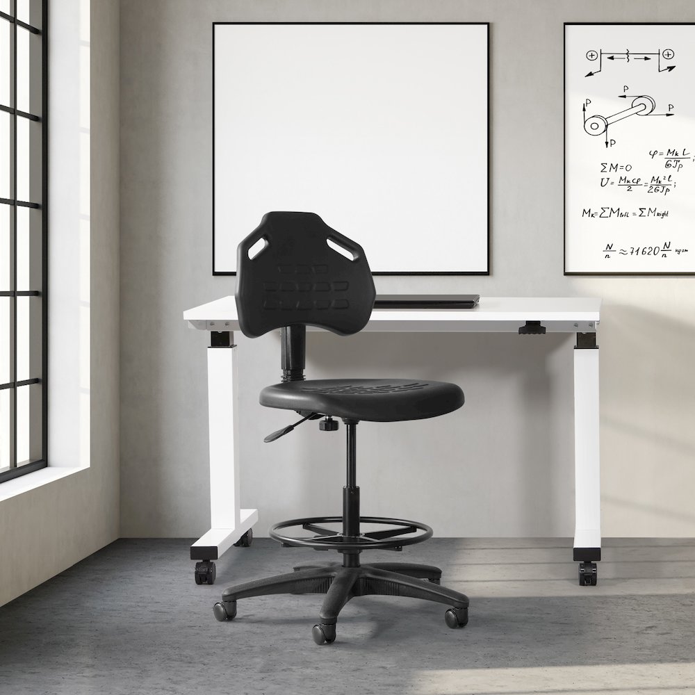 Black Skinned Urethane Intermediate Drafting Chair Adjustable Black Footrest. Picture 7