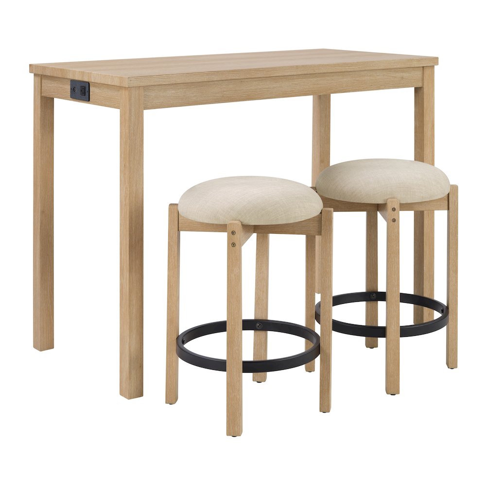 Melissa 3-PC  Counter Height Table Dining Set with Power, 2 Stools. Picture 1