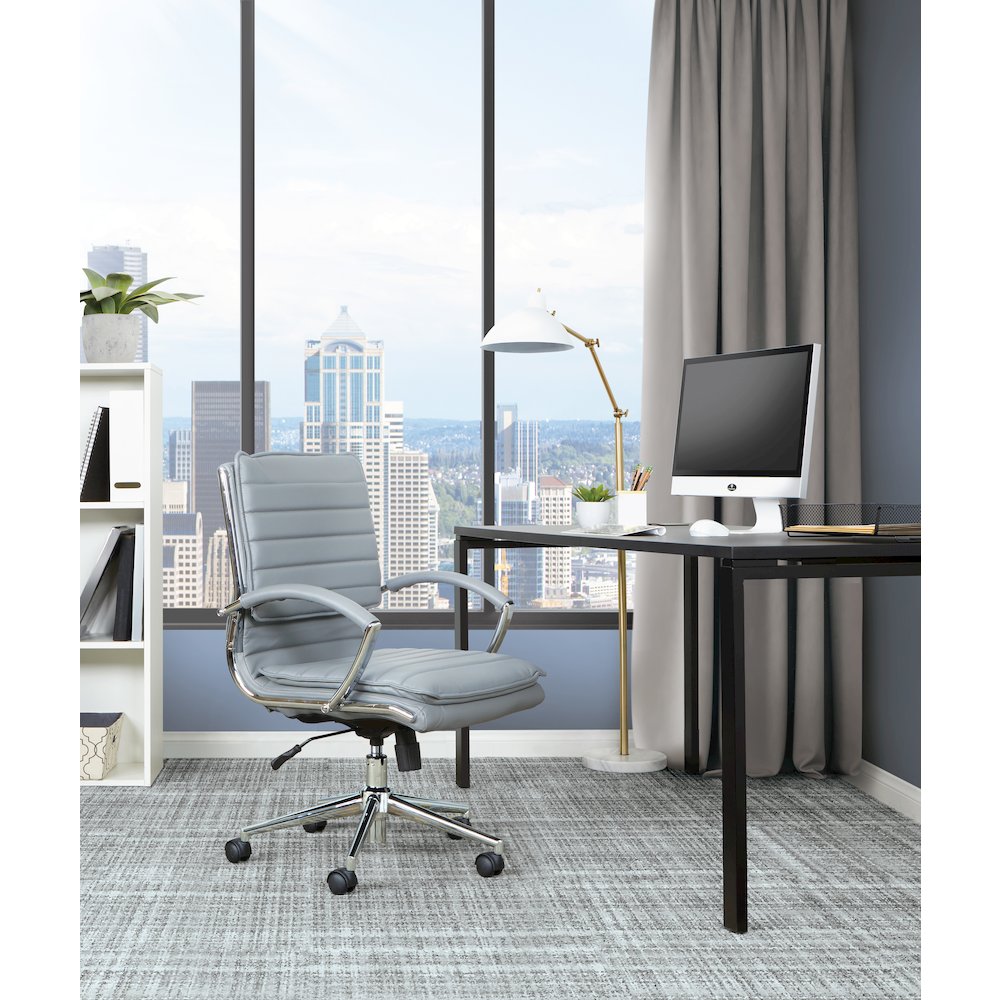 Mid-Back Manager’s Faux Leather Chair with Chrome Base, Removable Arm Sleeves.. Picture 2