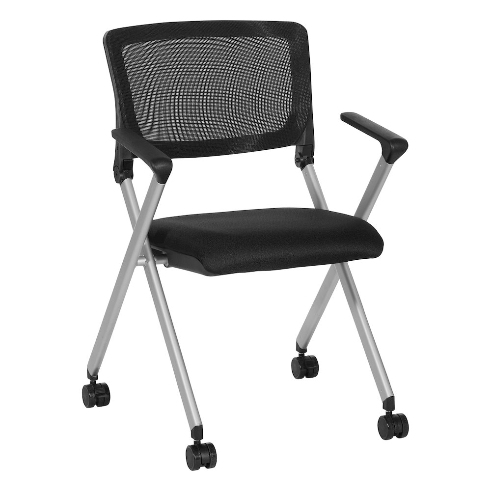 Flex Back Nesting Chair in Silver Finish and Black Mesh Fabric 2-Pack. Picture 1
