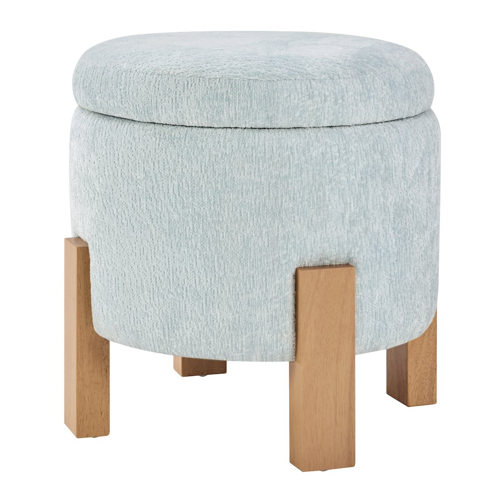 Annie Storage Ottoman in Sky Fabric with Natural Finish Legs. Picture 1