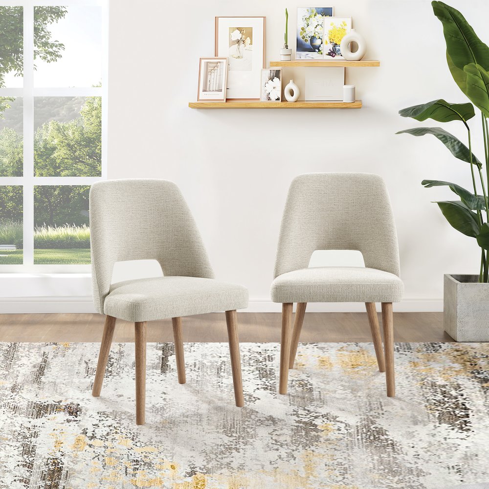Ralston Dining Chair in Linen Fabric with Medium Oak Legs 2-Pack. Picture 2