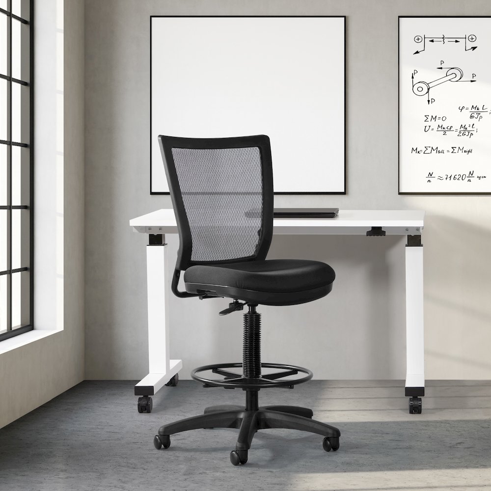 Soft PU Padded Back Frame with Breathable ProGrid Mesh Back Drafting Chair. Picture 7