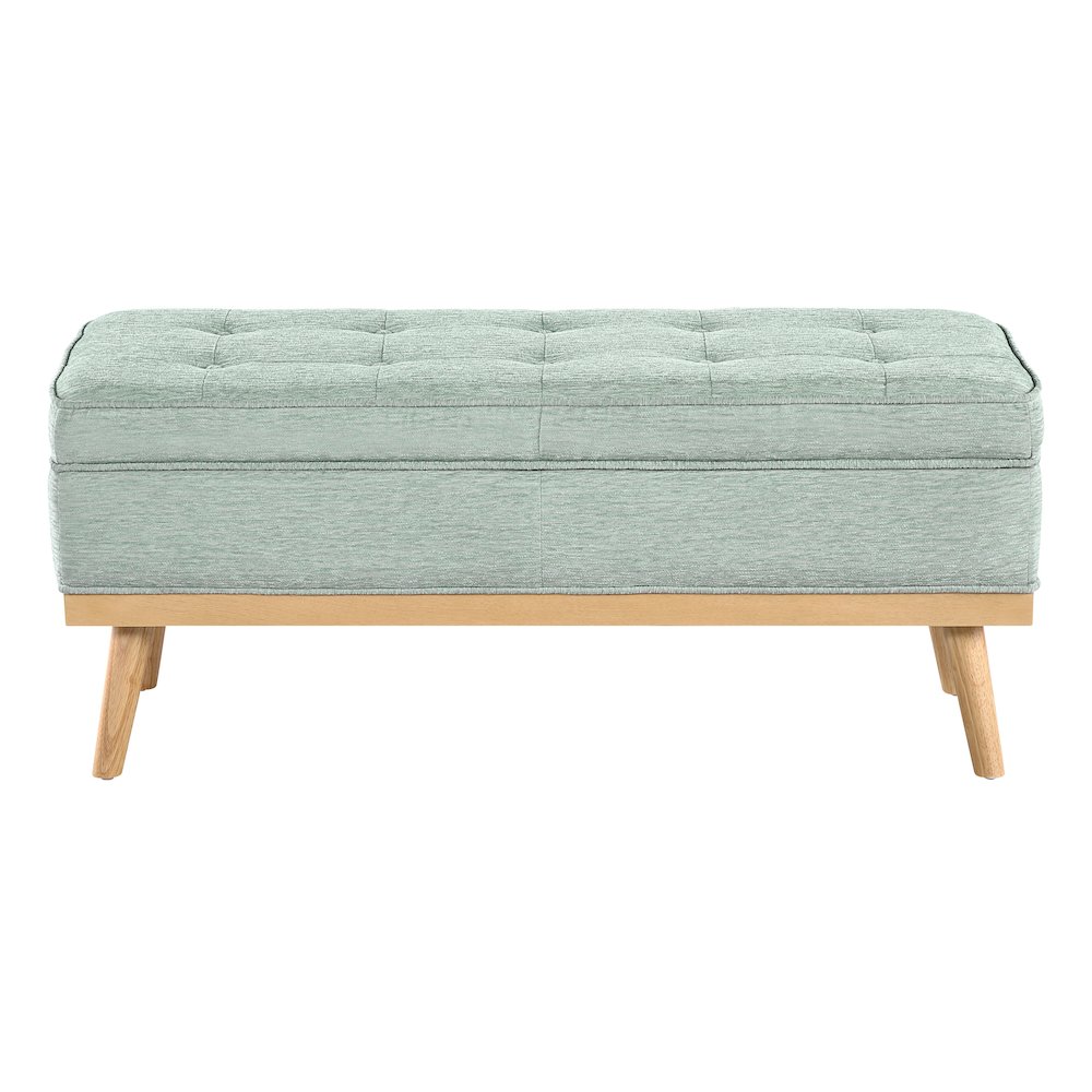 Katheryn Storage Bench in Mist Fabric with National Wood Legs. Picture 3