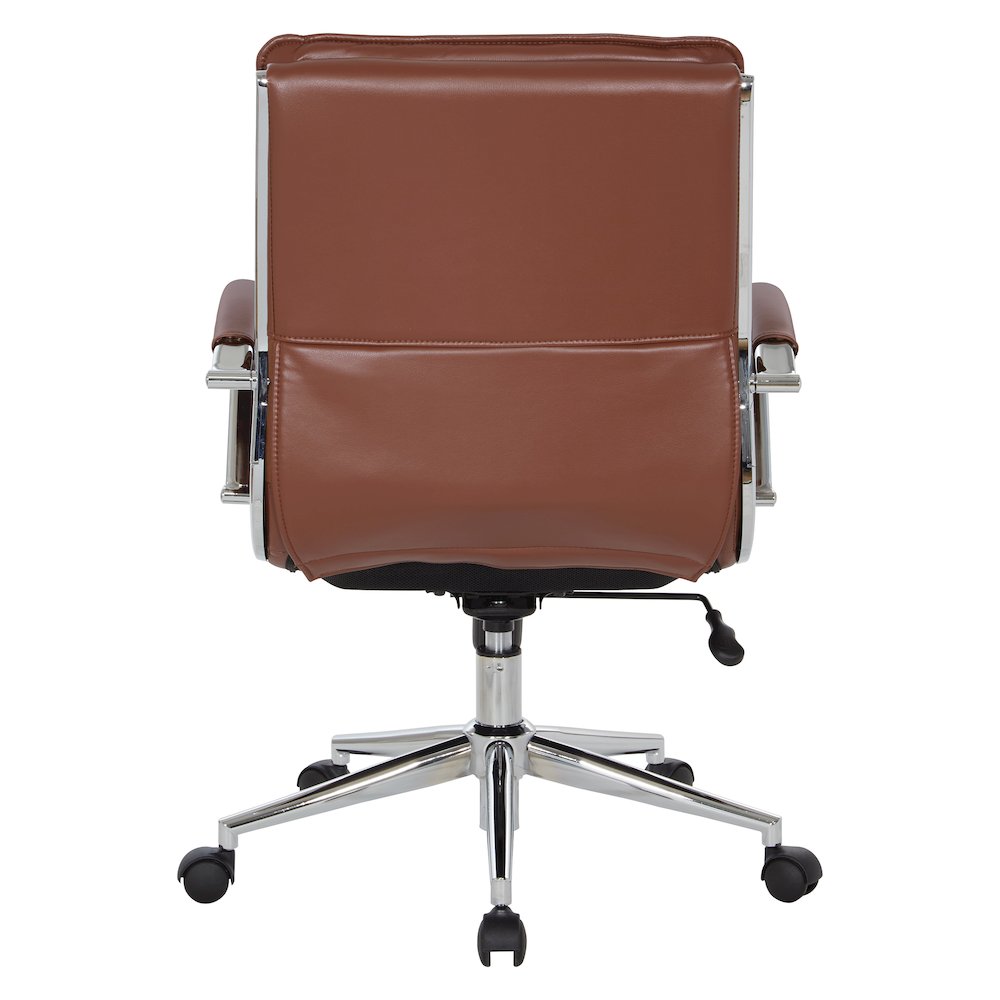 Mid-Back Manager's Chair in Saddle Faux Leather, Chrome Arms & Base. Picture 6