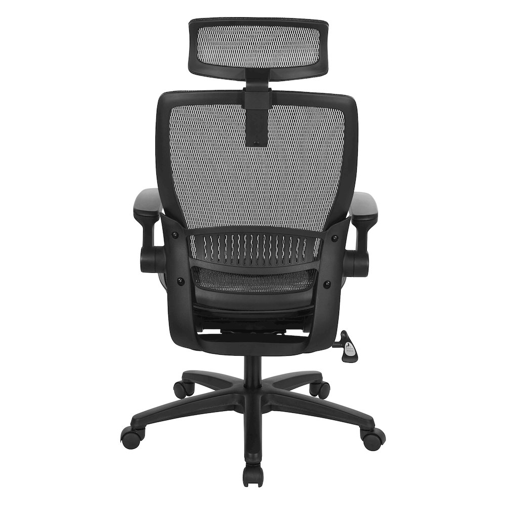 Managers Chair With Mesh Back And Seat And Adjustable Flip Arms And Headrest. Picture 7