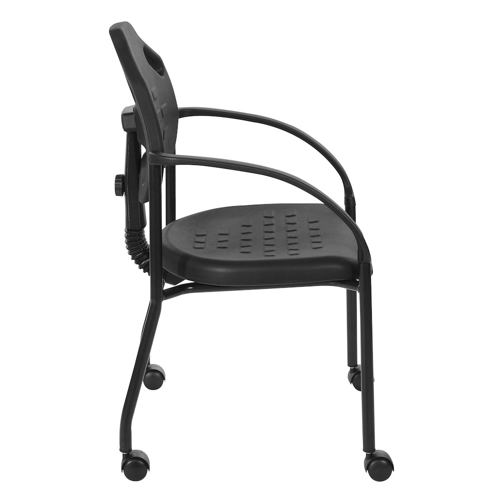 Black Self Skinned Urethane Guest Arm Chair in Black Finish Frame with Casters. Picture 5