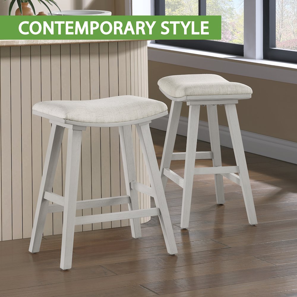 Coley 24" Saddle Stool 2-Pack With Linen Fabric Seat And White Wash Frame. Picture 11