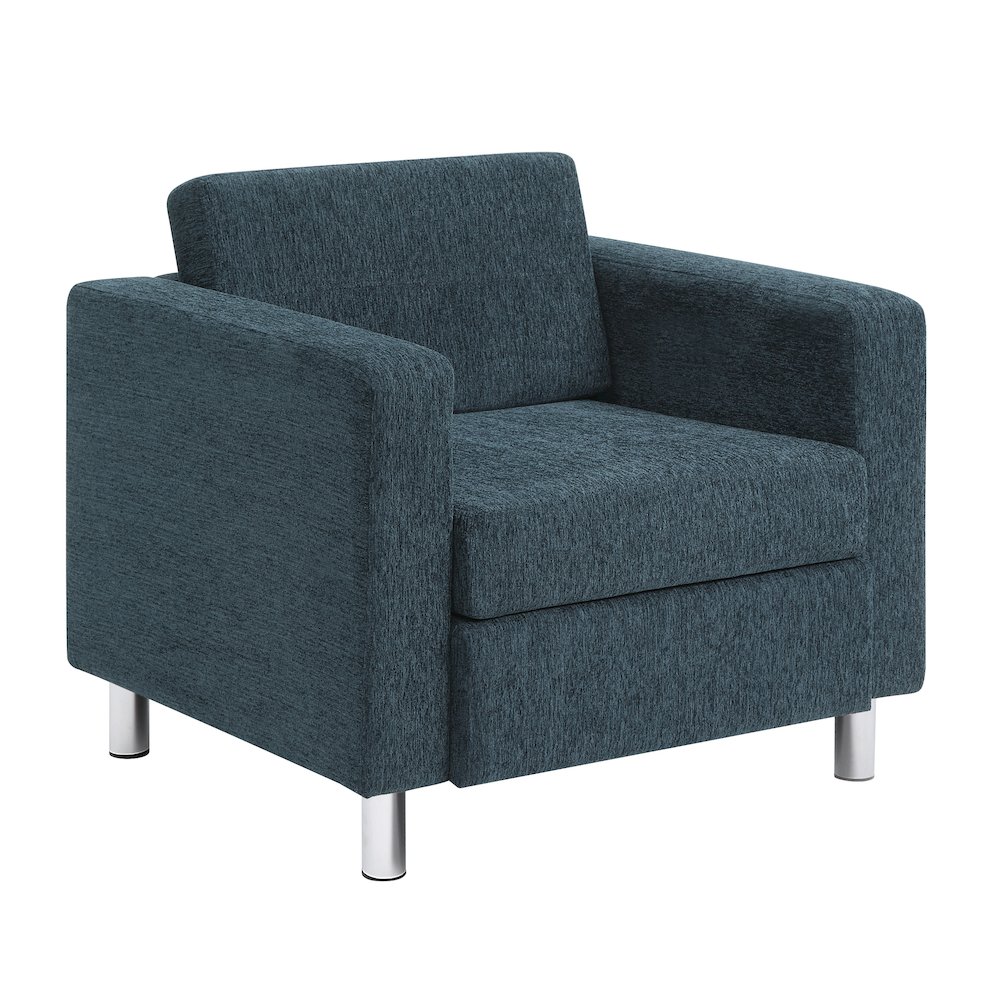 Pacific Armchair in Navy Fabric with Chrome Legs. Picture 1