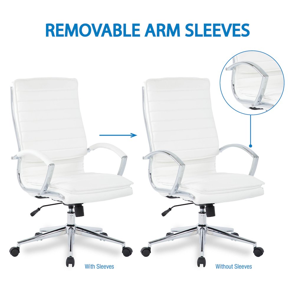 High Back Manager's Faux Leather Chair with Chrome Base, Removable Arm Sleeves. Picture 12