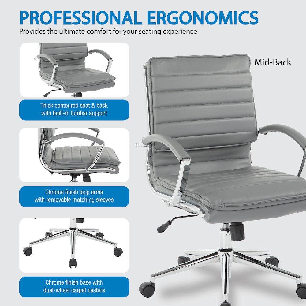 Mid-Back Manager’s Faux Leather Chair with Chrome Base, Removable Arm Sleeves.. Picture 11