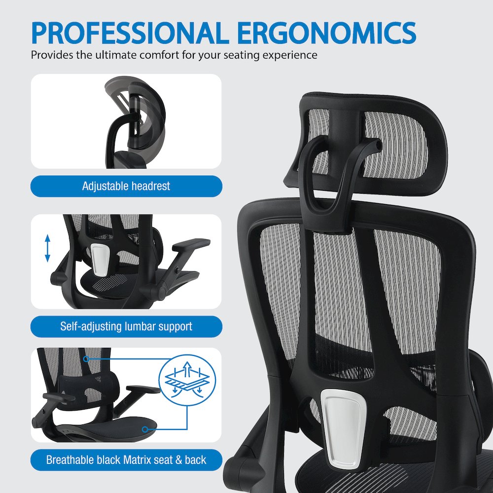 Black Matrix Seat and Back Manager’s Chair, Adjustable Headrest. Picture 9