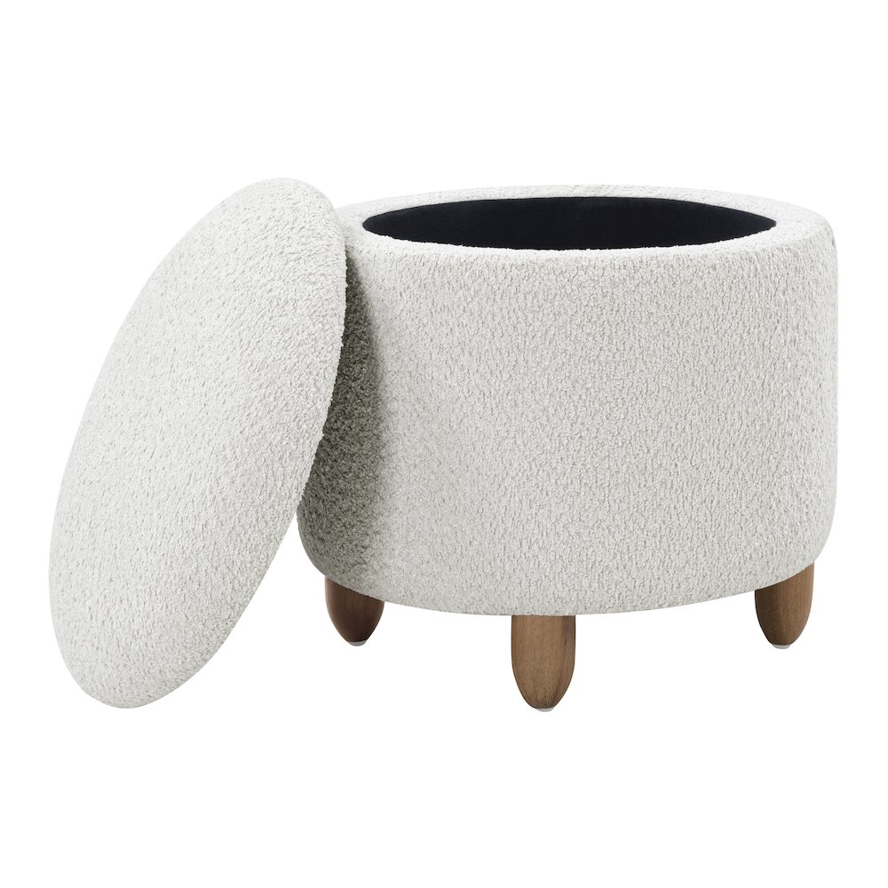 Lyra Storage Ottoman in Taupe Cord Fabric with Medium Oak Legs. Picture 2