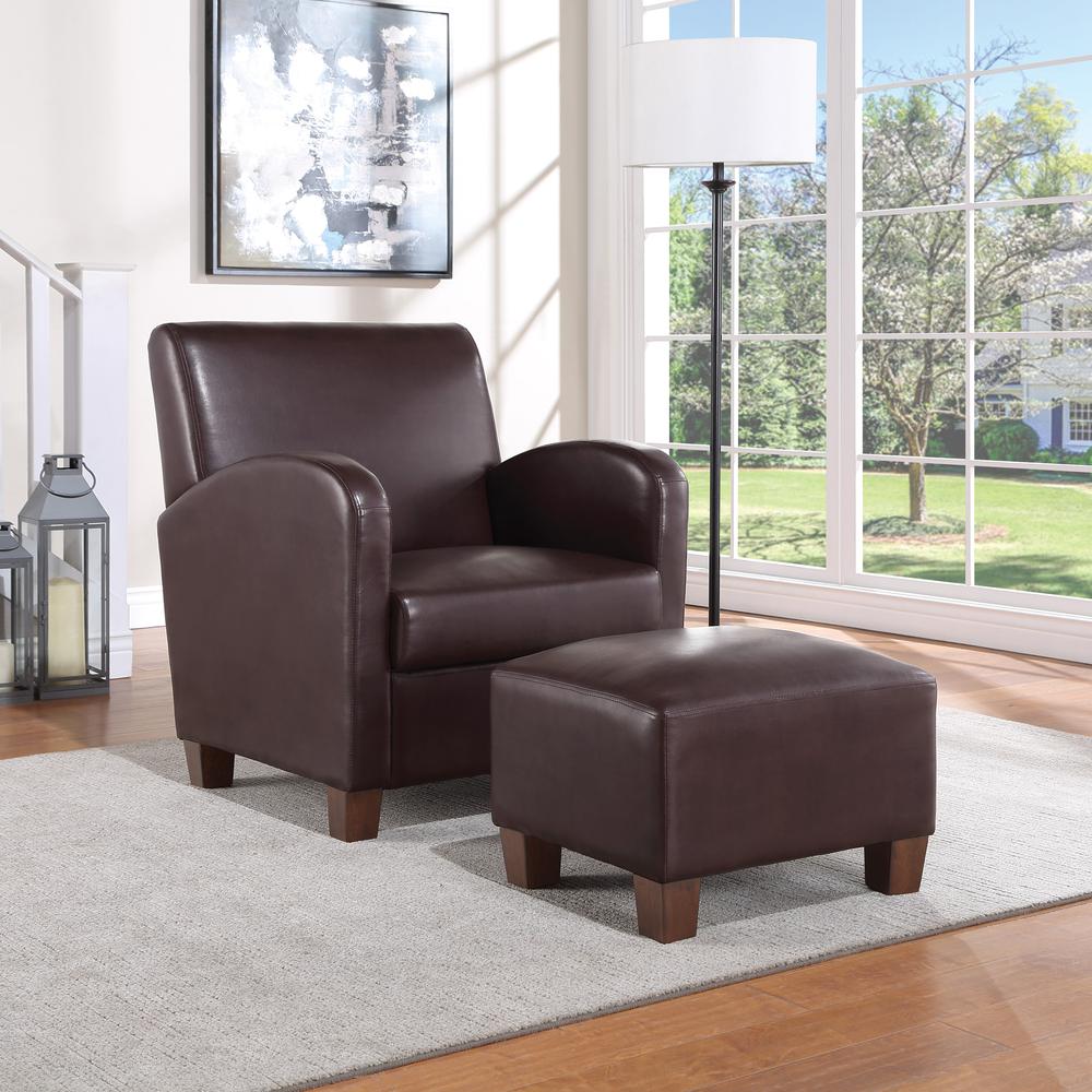 Aiden Chair & Ottoman Cocoa Faux Leather with Medium Espresso Legs, ADN-PD24. Picture 5