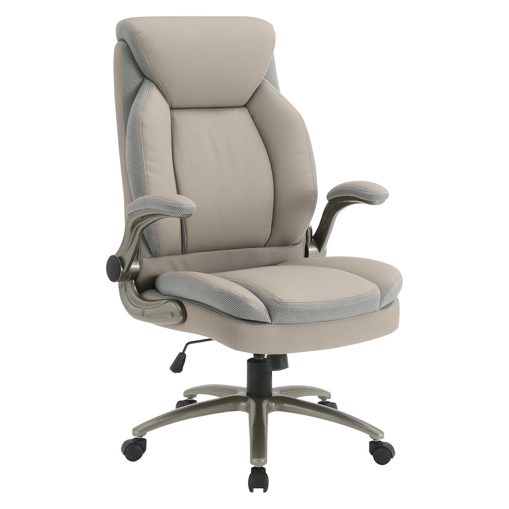 Taupe Leather Big & Tall Chair with Padded Flip Arms and Titanium Base. Picture 1
