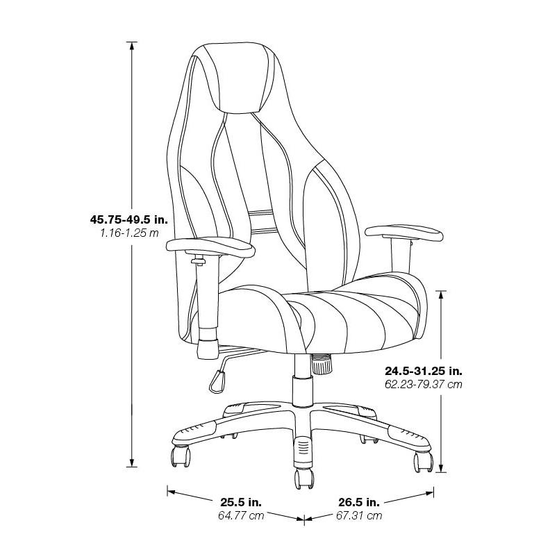 Commander Gaming Chair in Black Faux Leather and Grey Accents, CMD25-GRY. Picture 2
