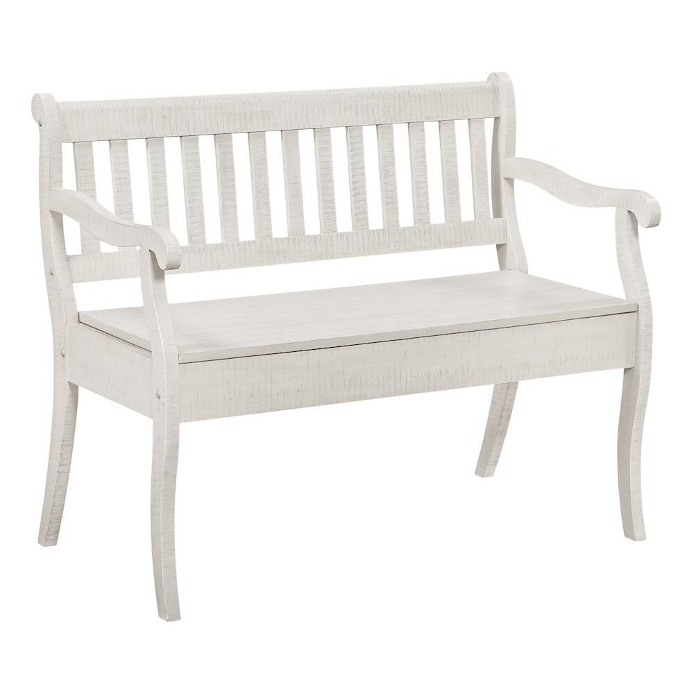 Wakefield Entryway Storage Bench in Destressed White Finish. Picture 1