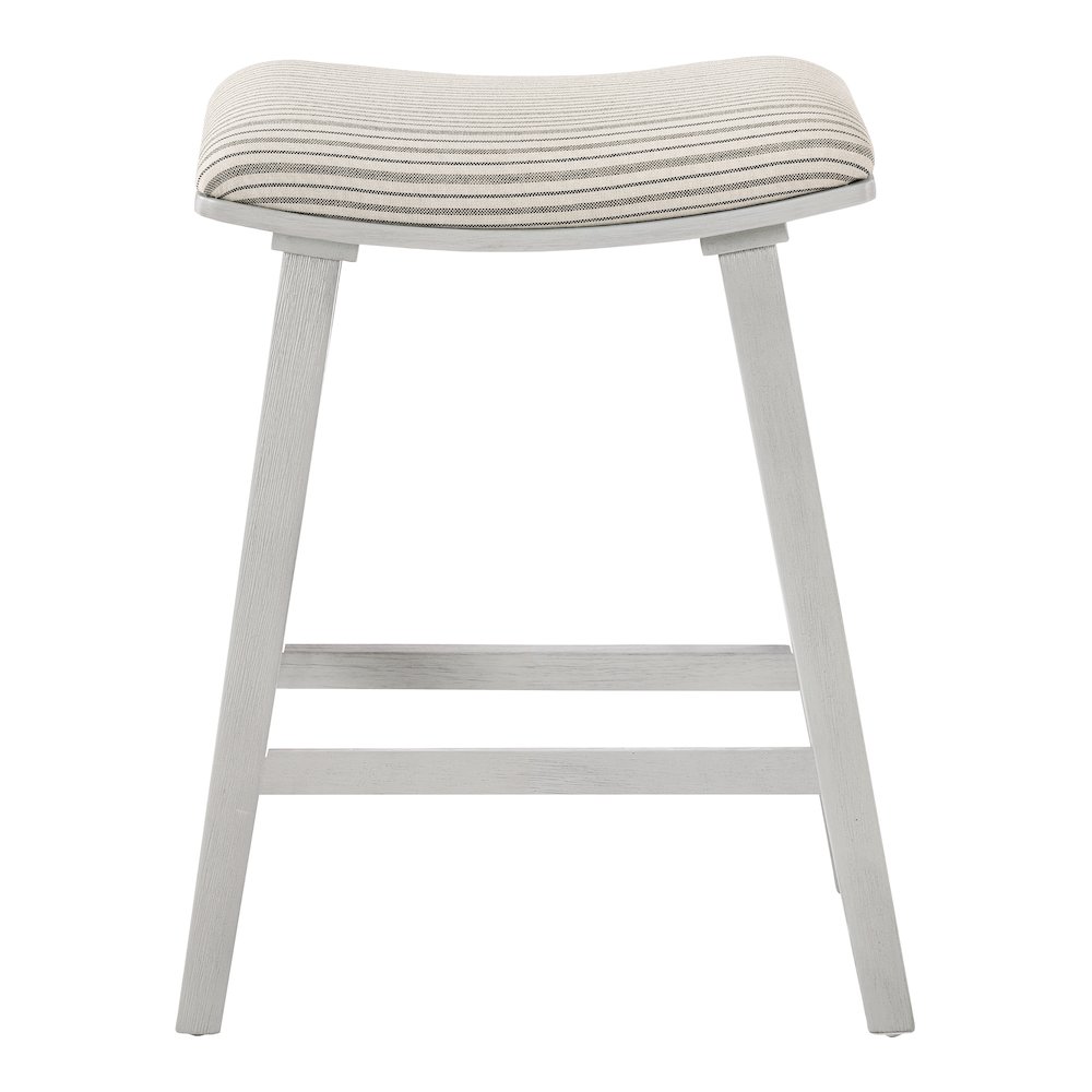24" Saddle Stool 2-Pack With Cream Pin Stripe Fabric Seat And White Wash Frame. Picture 4