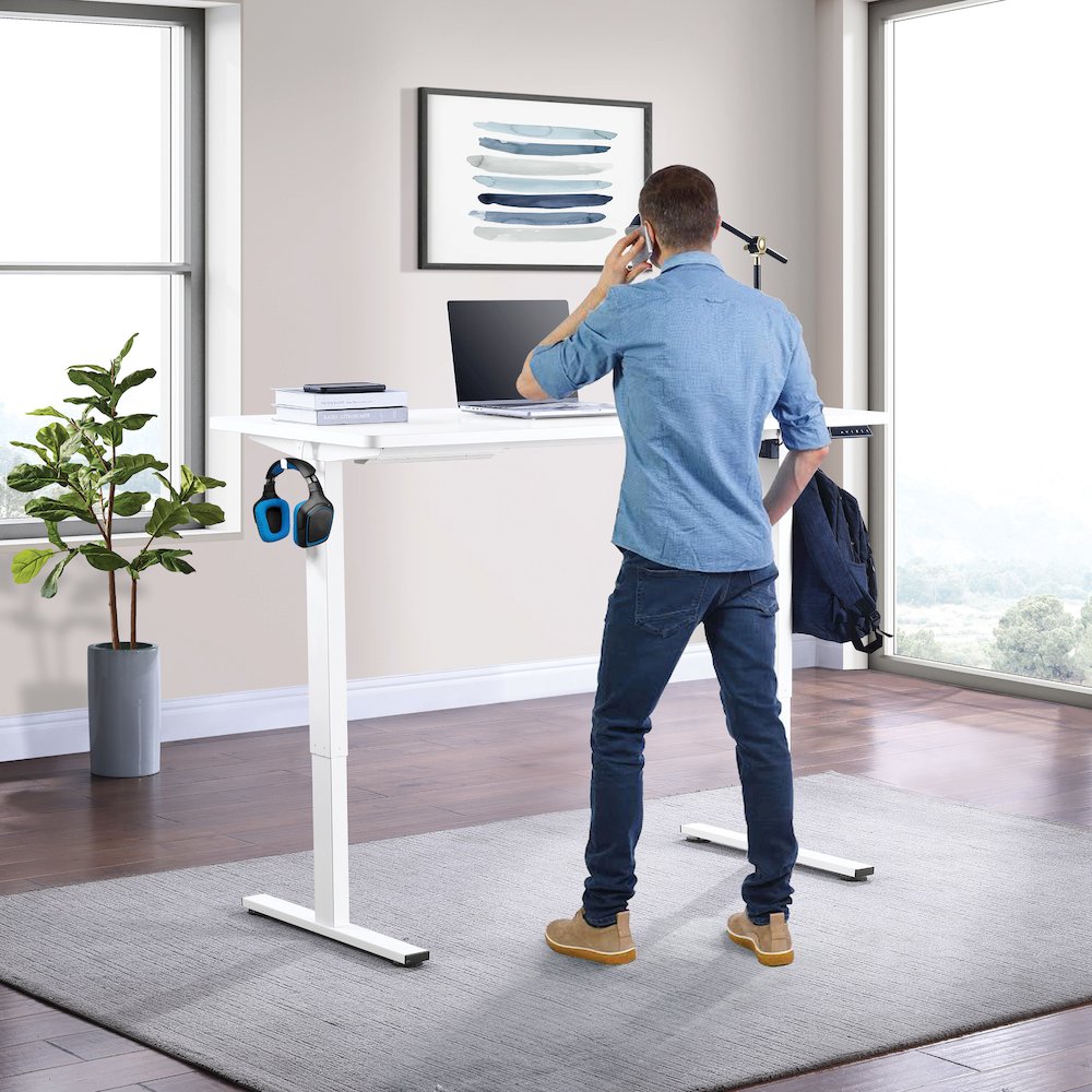 Primo 59"W Sit to Stand Electric Height Adjustable Desk in White Finish. Picture 8