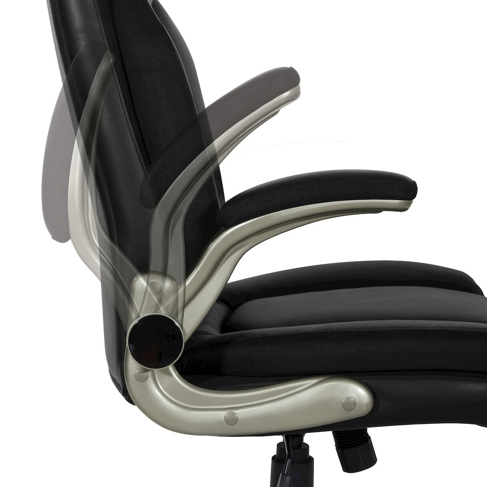Black Leather Big & Tall Chair with Padded Flip Arms and Titanium Base. Picture 10