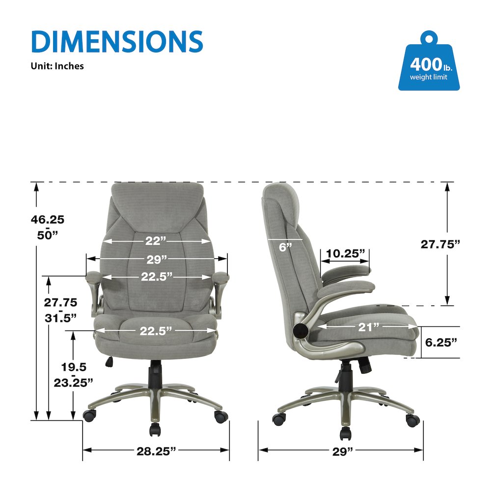 Grey Fabric Big & Tall Chair with Padded Flip Arms and Titanium Base.. Picture 8