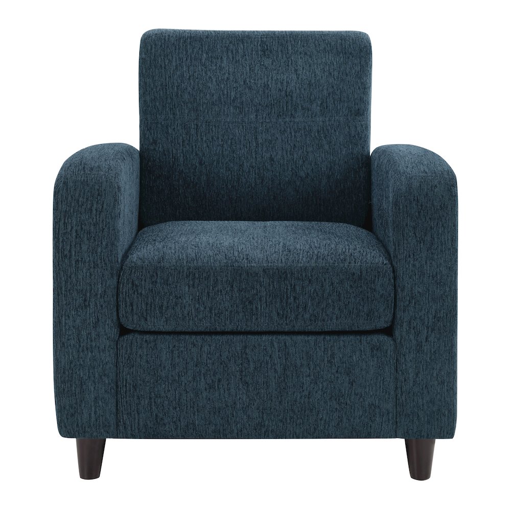 Venus Club Chair in Indigo Fabric and Medium Espresso Legs. Picture 2