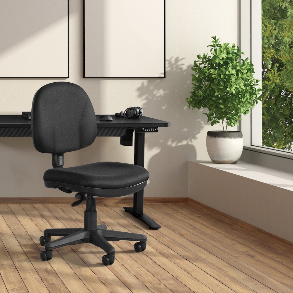 Sculptured Task Chair With Thick Padded Seat and Back in Icon black Fabric. Picture 8