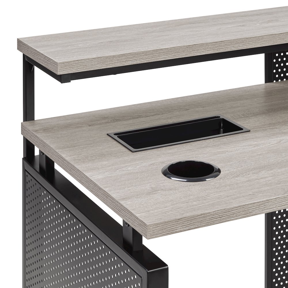 Ace 60" Desk with Hutch in Grey Taupe Top and Matte Black Frame. Picture 9