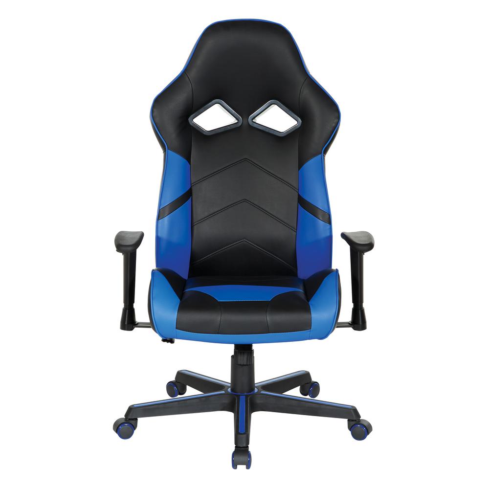 Vapor Gaming Chair in Black Faux Leather with Blue Accents, VPR25-BL. Picture 3