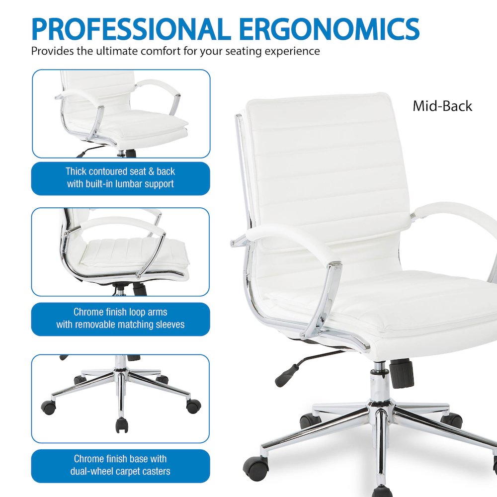 Mid-Back Manager’s Faux Leather Chair with Chrome Base, Removable Arm Sleeves.. Picture 10