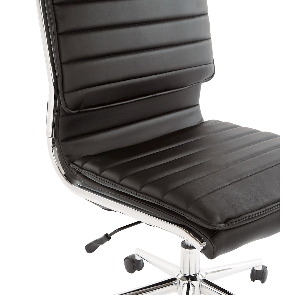 Armless Mid Back Manager's Faux Leather Chair in Black with Chrome Base.. Picture 8