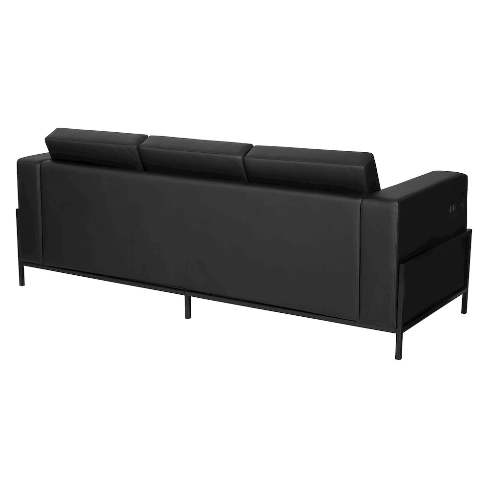 Arctic Sofa in Black Faux Leather with USB and USB-C Charging Stations. Picture 5