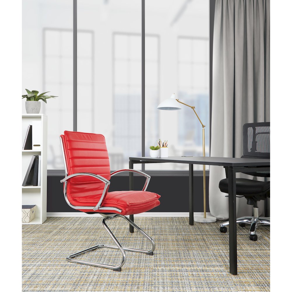 Guest Faux Leather Chair with Chrome Base and Includes Removable Arm Sleeves. Picture 2
