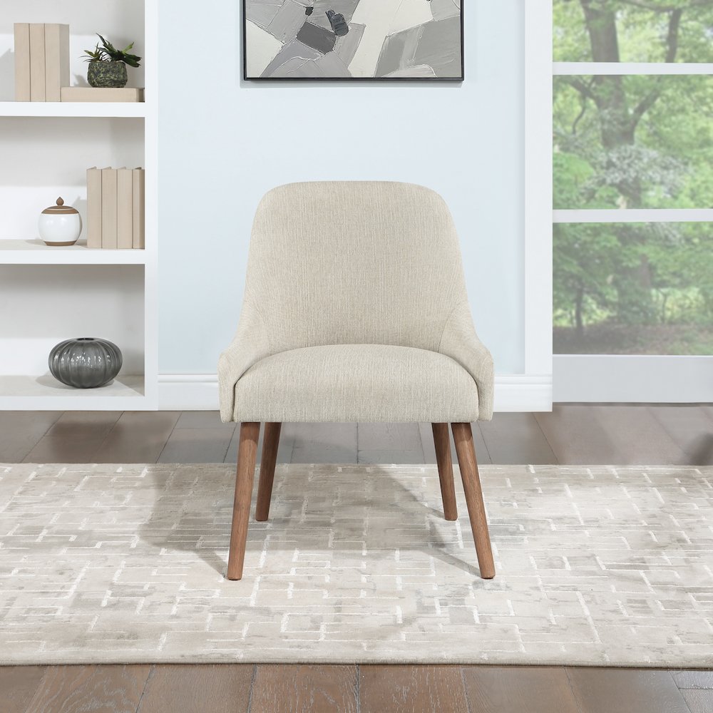Kaylen Dining Chair 2-Pack in Linen Fabric with Medium Oak Legs. Picture 3