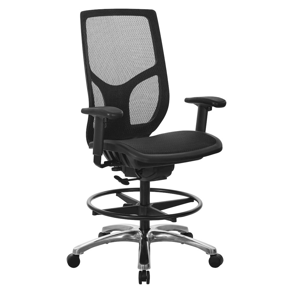 ProGrid Mesh Back Drafting Chair with Black Mesh Seat, PU Padded. Picture 1