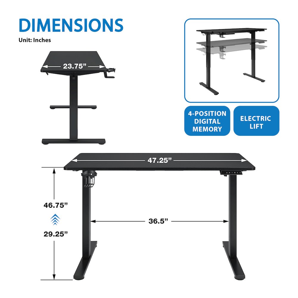 Primo 48" Electric Height Adjustable Gaming Desk in Black Carbon Fiber Finish. Picture 8