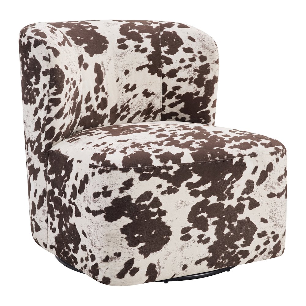 Lucia Swivel Chair in Brown Cow Fabric. Picture 1