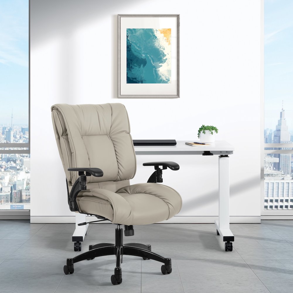 Taupe Leather Conference Chair with Cantilever Arms, Steel Base. Picture 2