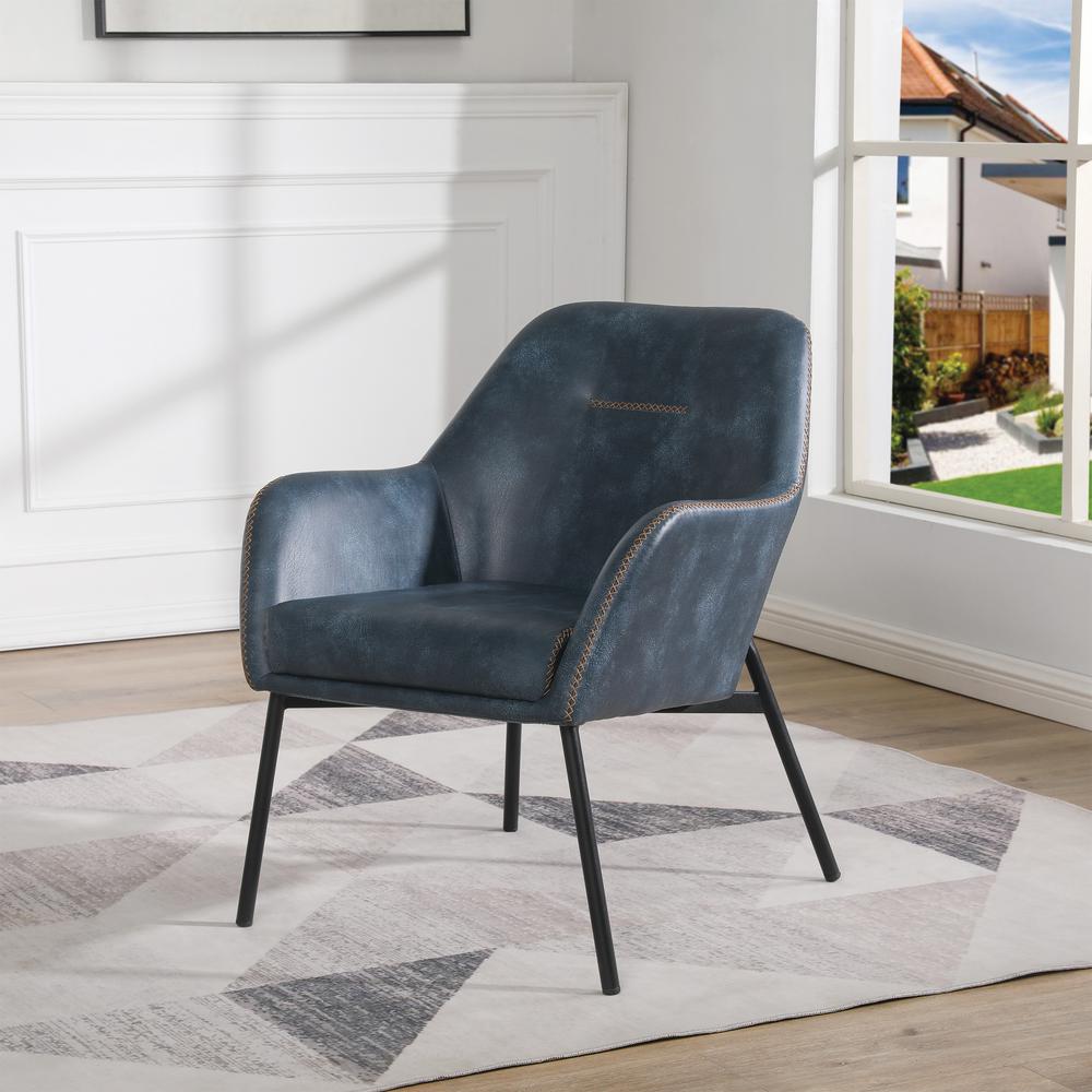 Brooks Accent Chair in Navy Faux Leather with Gold Stitch and Black Legs, BRK-R45. Picture 5