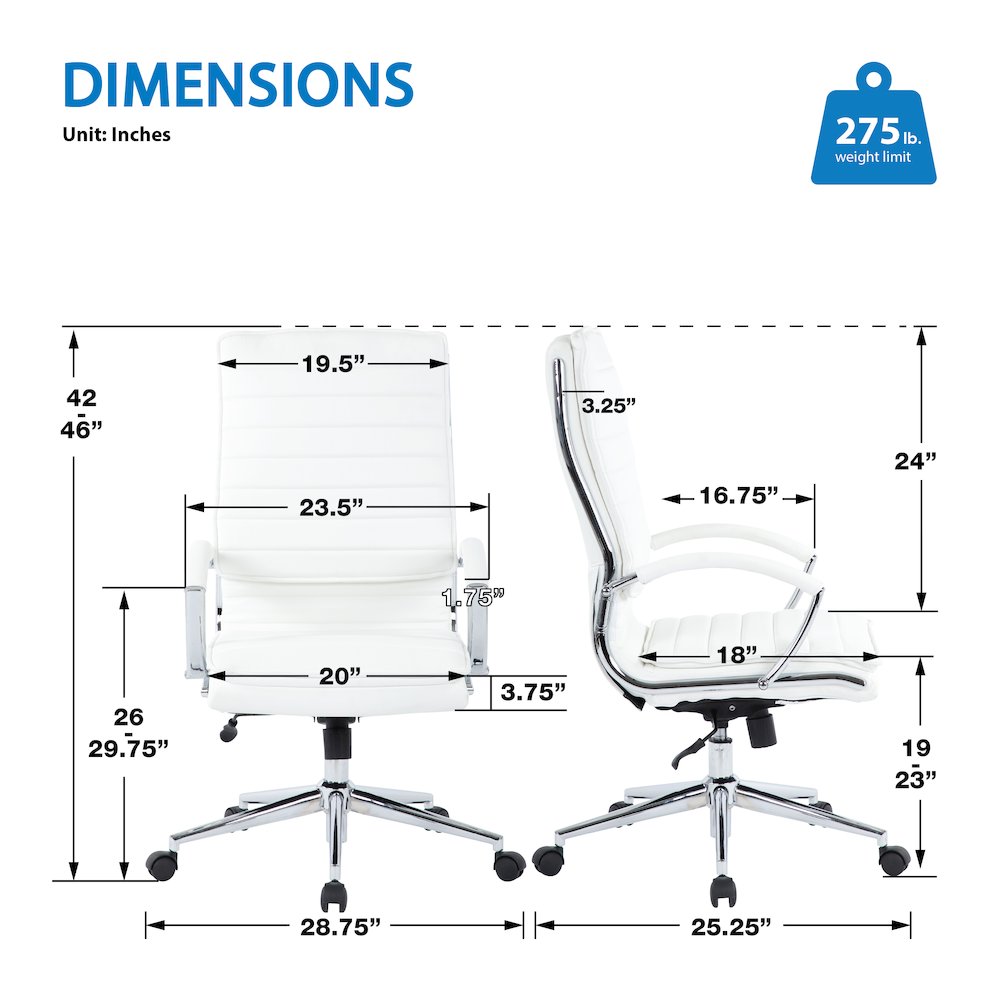 High Back Manager's Faux Leather Chair with Chrome Base, Removable Arm Sleeves. Picture 7