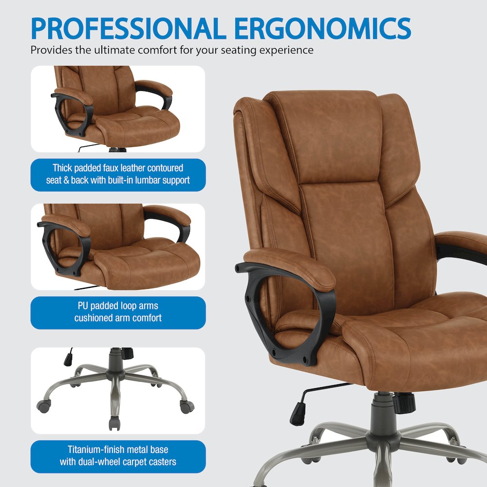 Mid-Back in Saddle Faux Leather Executive Chair with Padded Arms. Picture 7