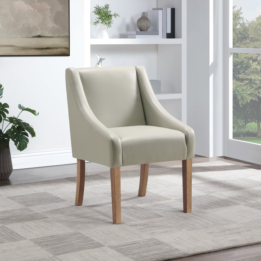 Monarch Dining Chair In Cream Faux Leather With Medium Espresso Wood Legs. Picture 6
