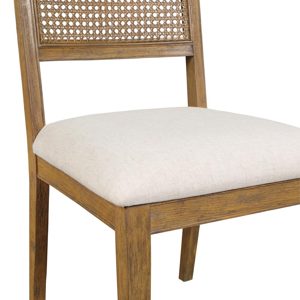 Alaina Cane Back Dining Chair 2 Pack in Linen Fabric with Coastal Wash. Picture 7