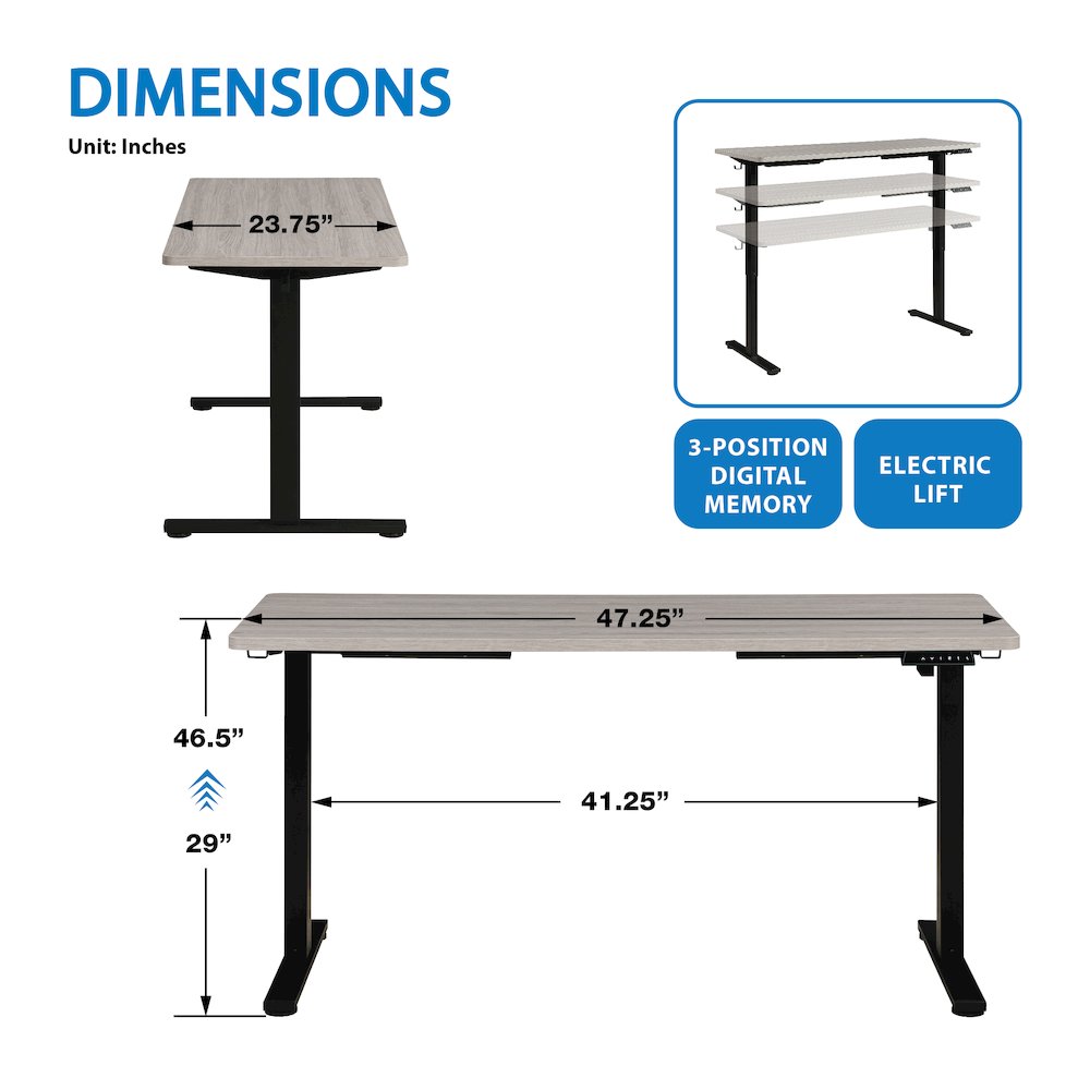 Primo 48"W Sit to Stand Electric Height Adjustable Desk With Light Grey Top. Picture 4